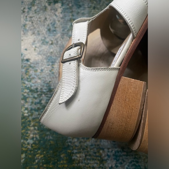 Vintage 90s Y2K Nordstrom cream open leather ankle strap cage sandals, size 7M - Picture 4 of 12